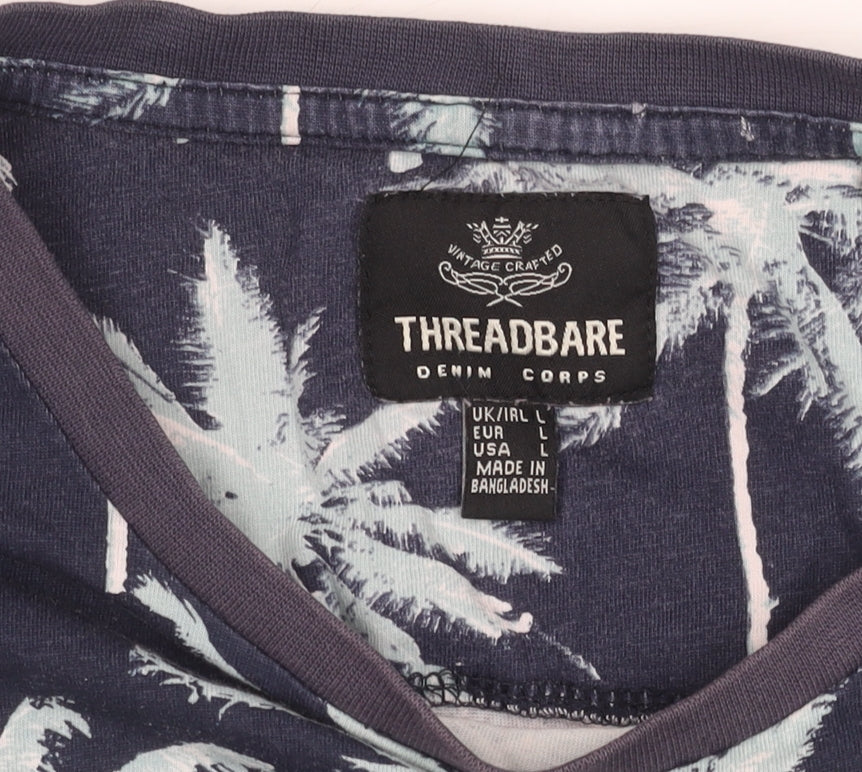 Threadbare Men's Blue Beach Graphic T-Shirt Large