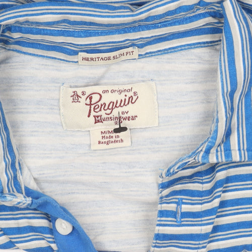 Penguin Men's Blue Striped Polo Shirt - Slim Fit