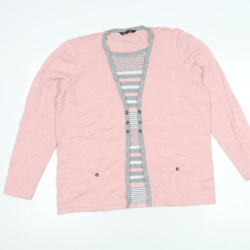 Bonmarché Women's Pink Striped Long Sleeve Cardigan 16