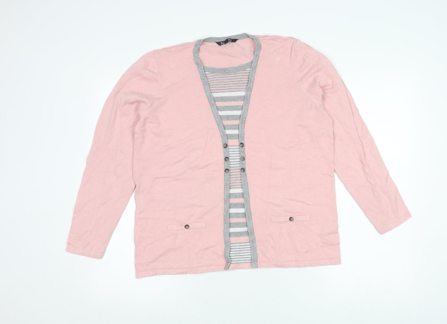 Bonmarché Women's Pink Striped Long Sleeve Cardigan 16