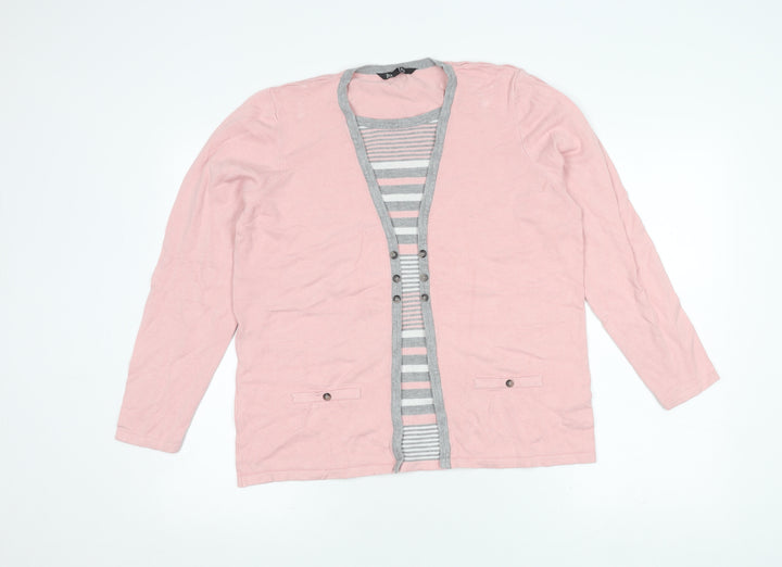 Bonmarché Women's Pink Striped Long Sleeve Cardigan 16