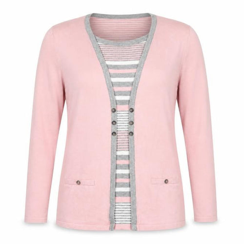 Bonmarché Women's Pink Striped Long Sleeve Cardigan 16