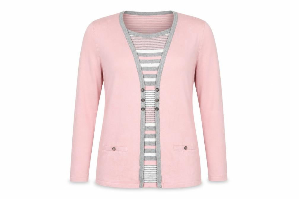 Bonmarché Women's Pink Striped Long Sleeve Cardigan 16
