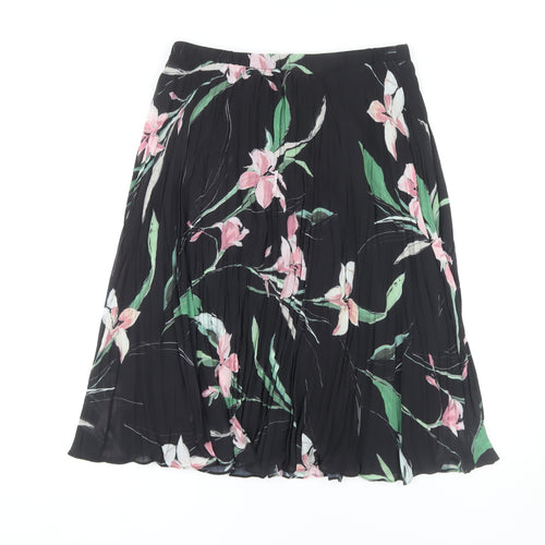 Marks and Spencer Women's Black Floral Pleated Skirt Size 12