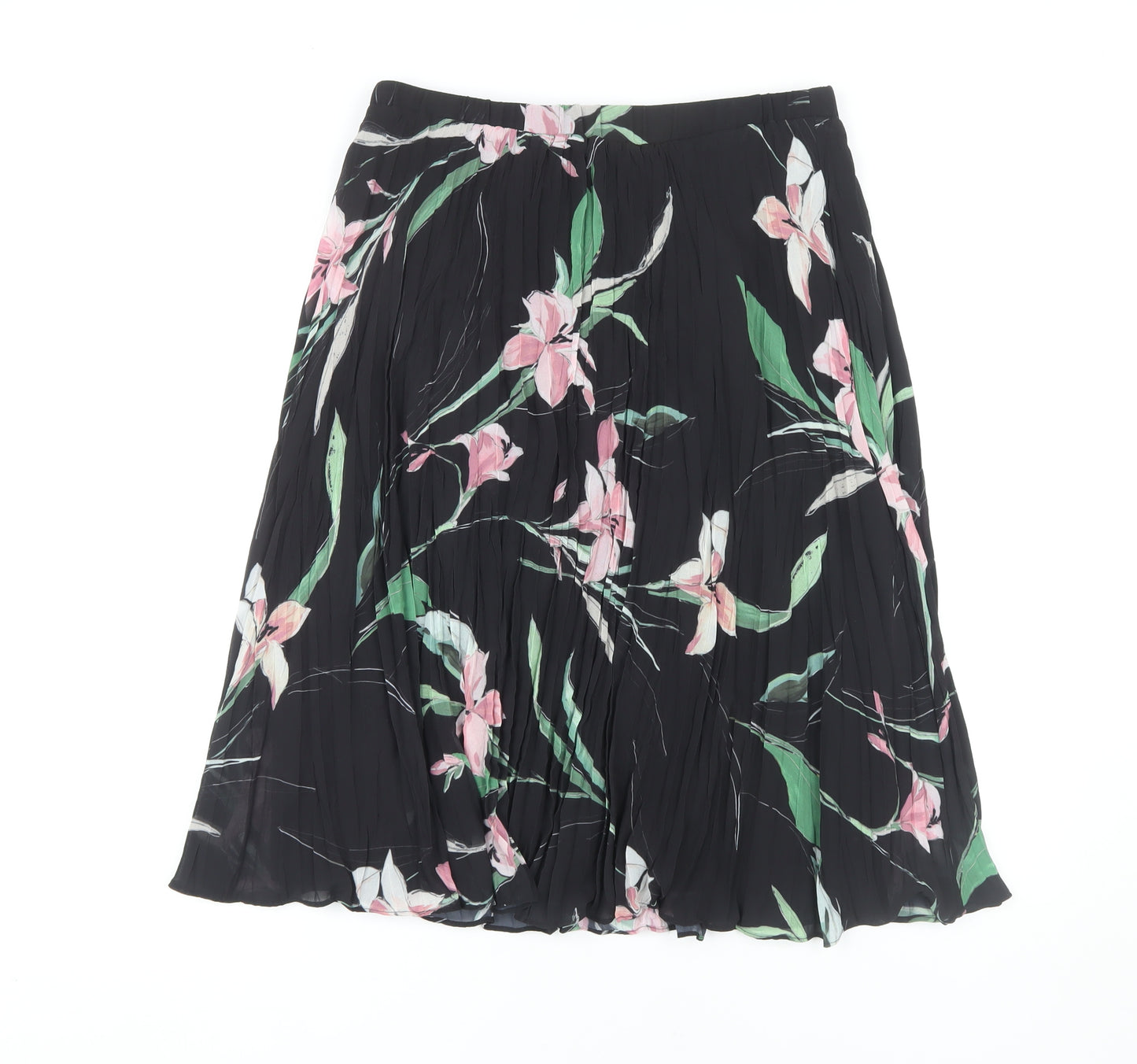 Marks and Spencer Women's Black Floral Pleated Skirt Size 12