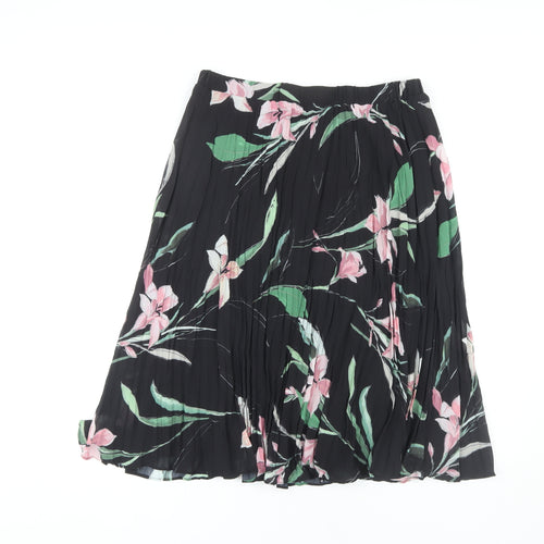 Marks and Spencer Women's Black Floral Pleated Skirt Size 12