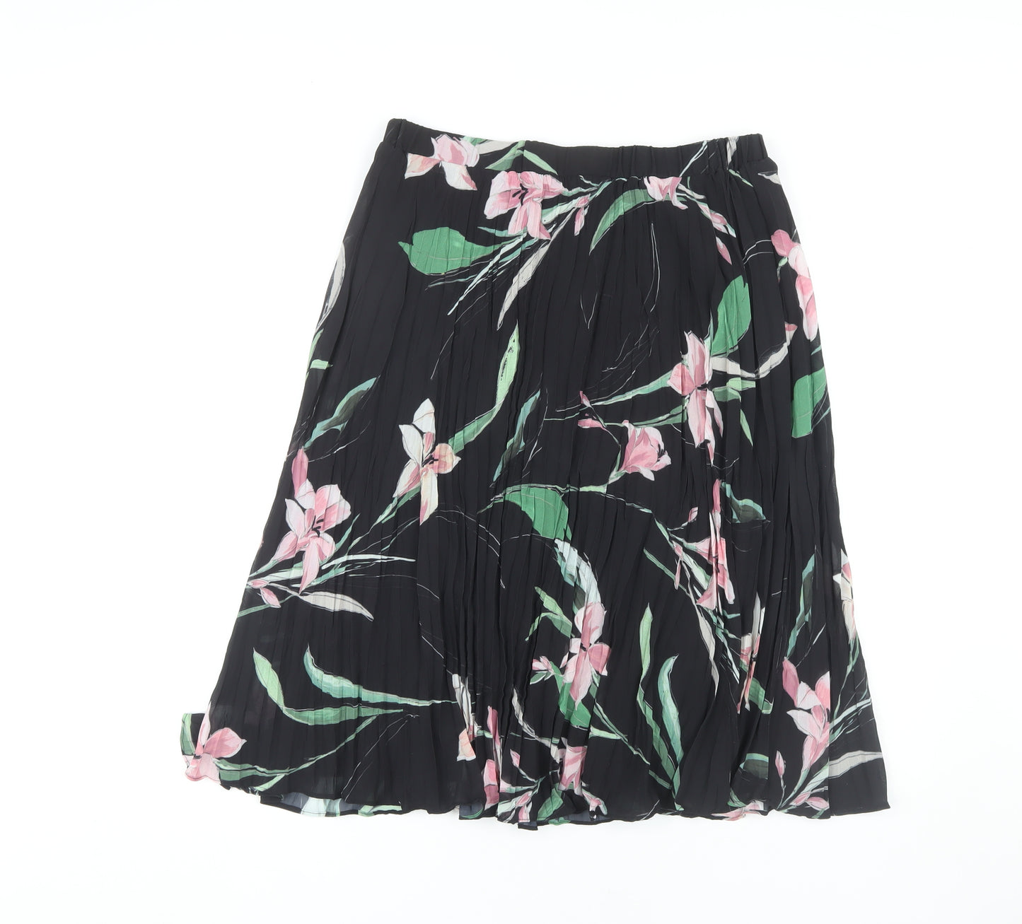 Marks and Spencer Women's Black Floral Pleated Skirt Size 12