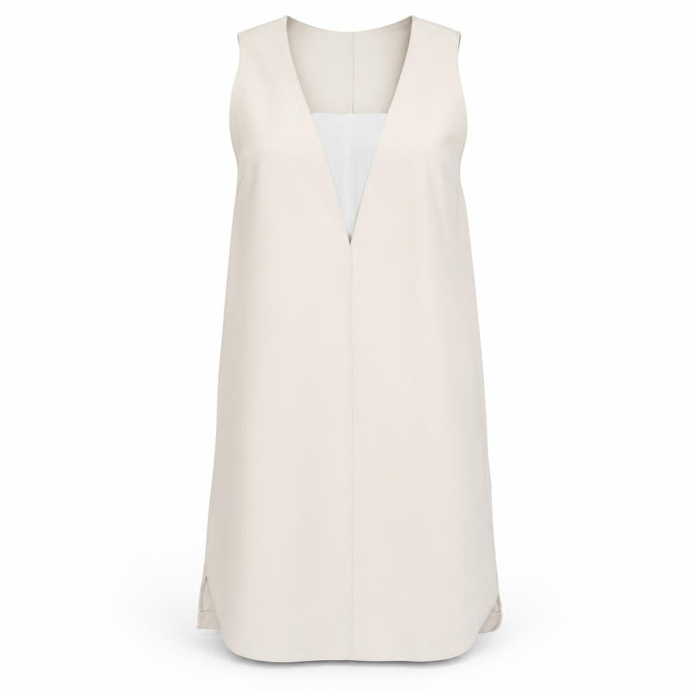 Front view of Zara Basic Women's Beige Knee Length Sheath Dress