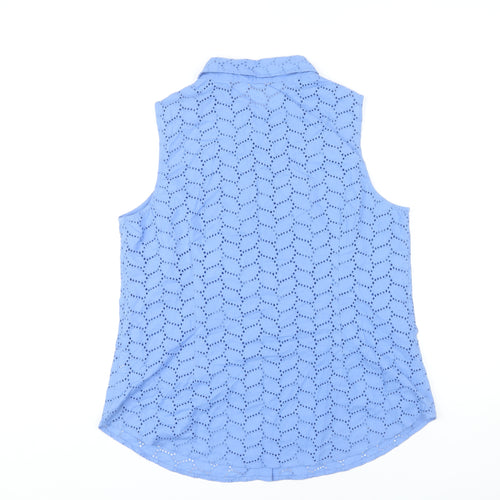 Monsoon Women's Blue Collared Sleeveless Lace Blouse Size 16