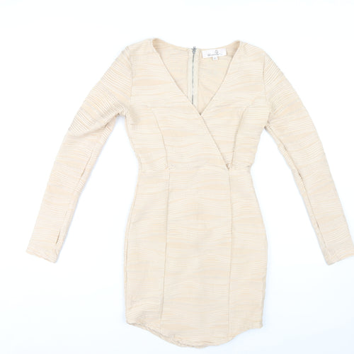 Urmoda Women's Beige XS Bodycon Party Dress
