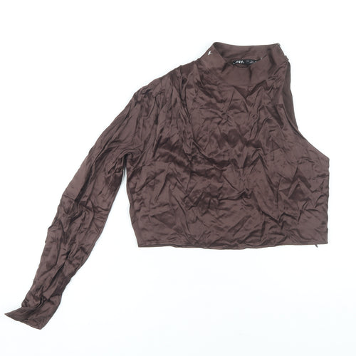 Zara Brown Asymmetrical Long Sleeve Blouse L Women's