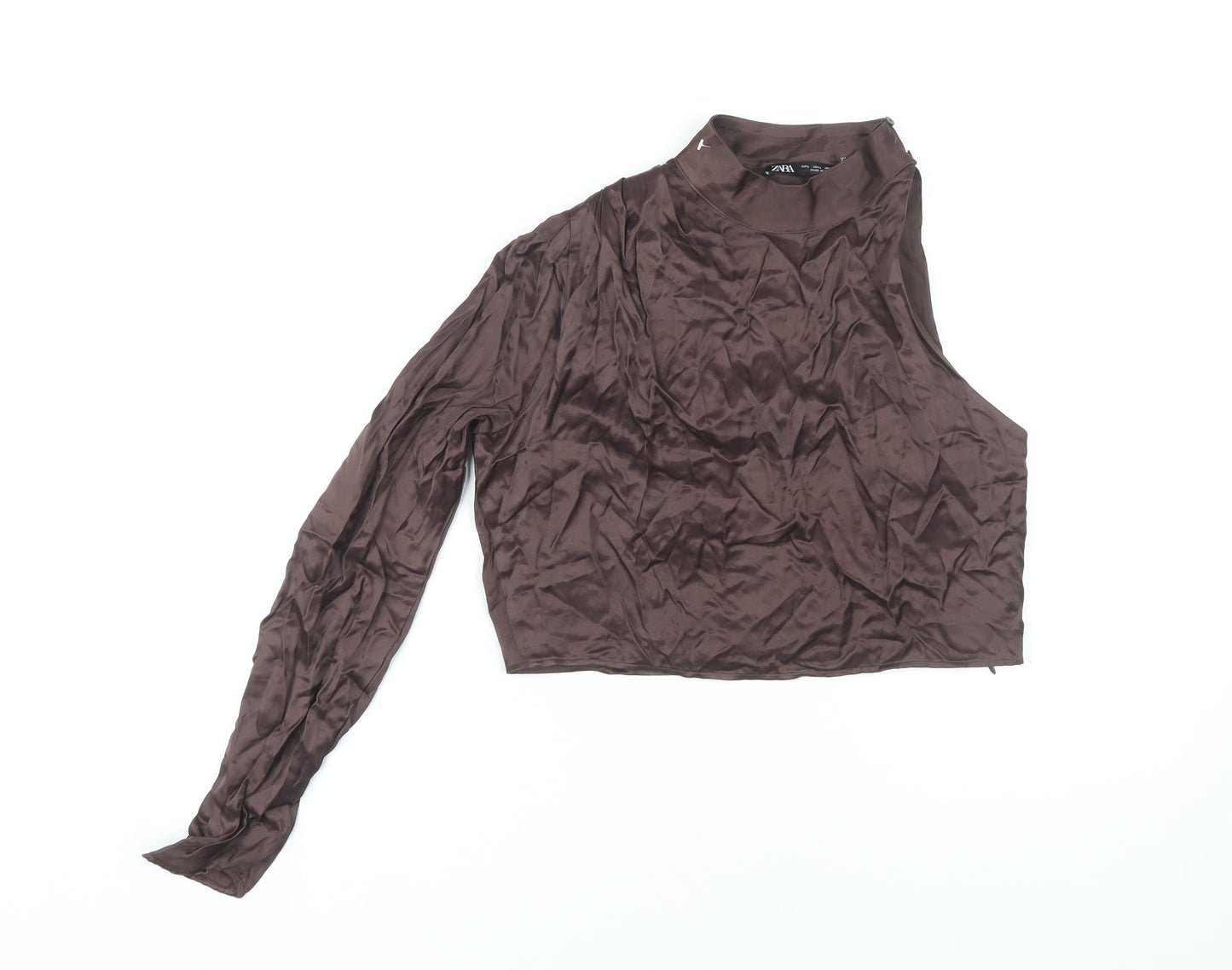 Zara Brown Asymmetrical Long Sleeve Blouse L Women's