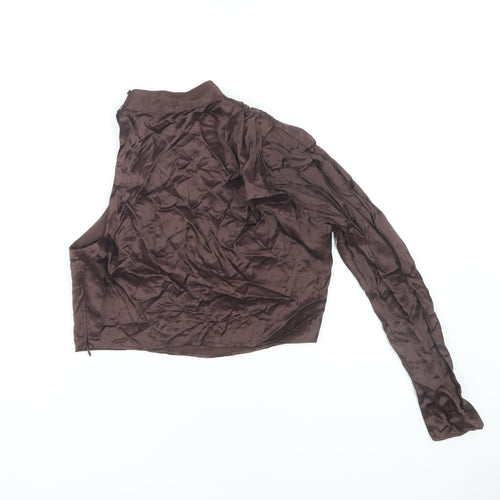 Zara Brown Asymmetrical Long Sleeve Blouse L Women's