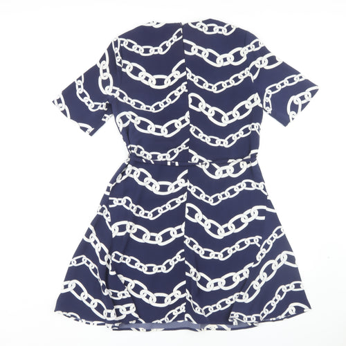 Warehouse Women's Blue Geometric A-Line Dress