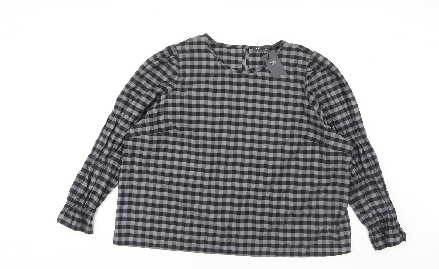 Marks and Spencer Black Check Blouse - Size 24