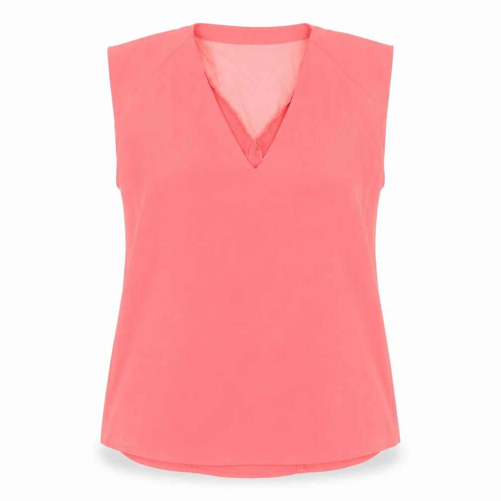 Front view of Oasis Women's Pink Sleeveless V-Neck Blouse, size 12