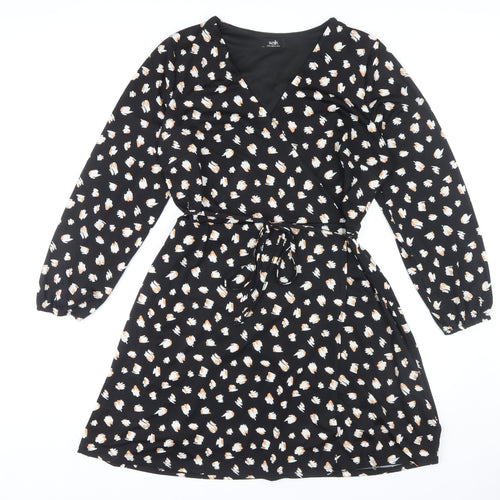 Wallis Women's Black Floral Wrap Dress Size 16