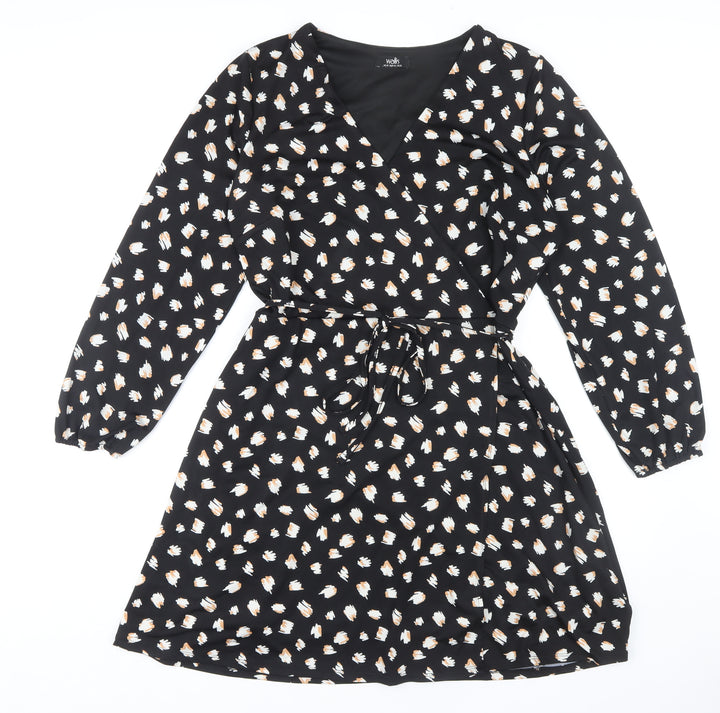 Wallis Women's Black Floral Wrap Dress Size 16