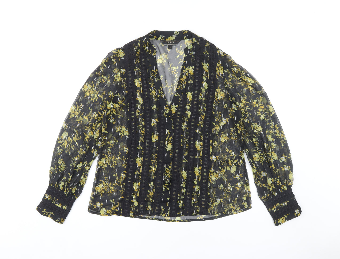 Lipsy Women's Black Floral Tunic Blouse UK 10