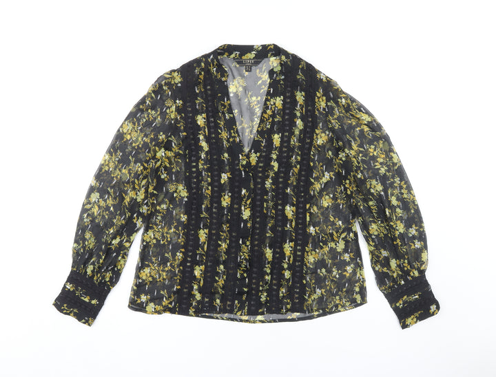 Lipsy Women's Black Floral Tunic Blouse UK 10
