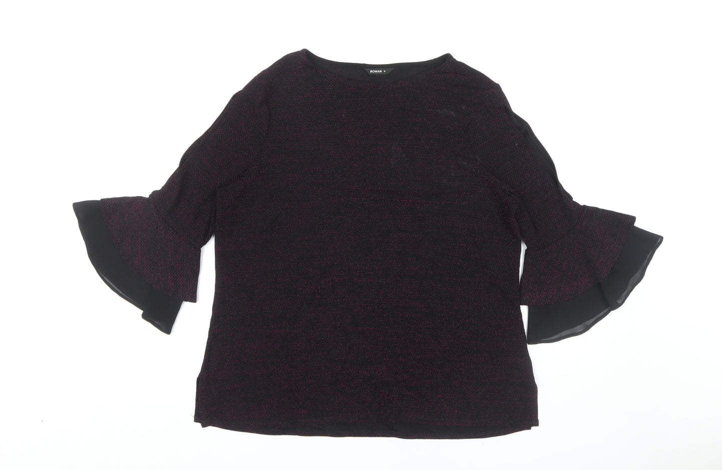 Roman Women's Black 3/4 Flared Sleeve Top Size 16