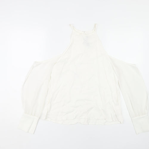 Zara Woman White Halter Blouse, M, Long Sleeve, Cold Shoulder
