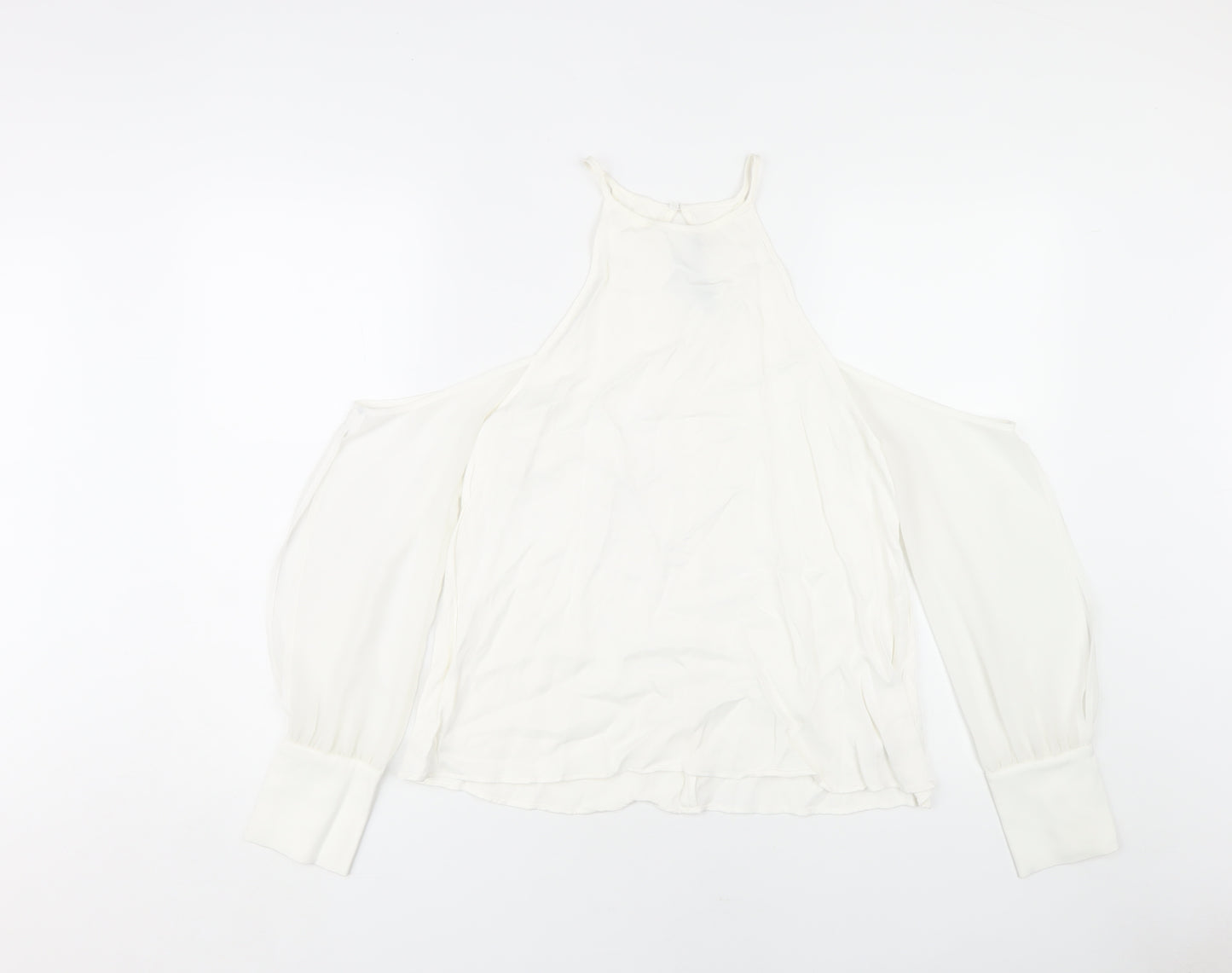 Zara Woman White Halter Blouse, M, Long Sleeve, Cold Shoulder