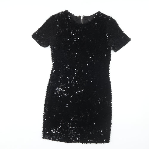 Topshop Women’s Black Sequin Bodycon Party Dress Size 6
