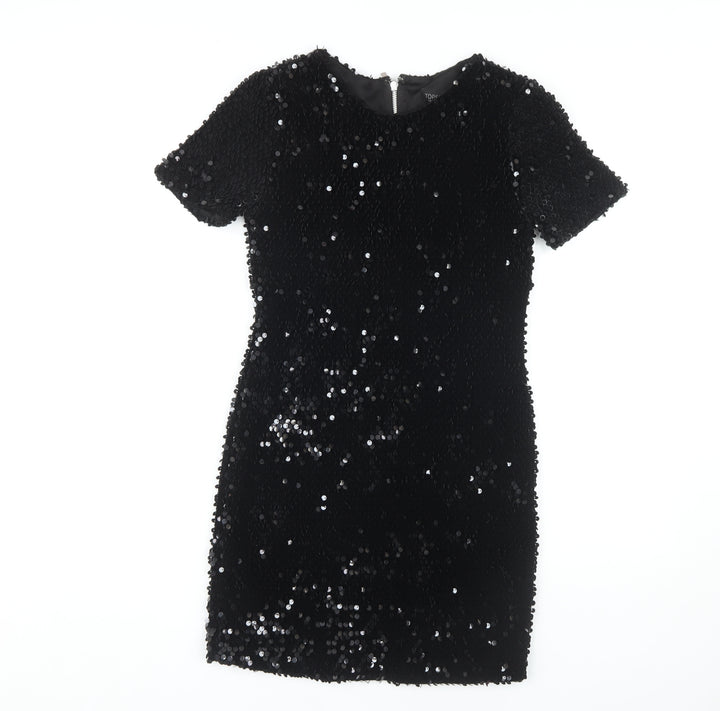 Topshop Women’s Black Sequin Bodycon Party Dress Size 6