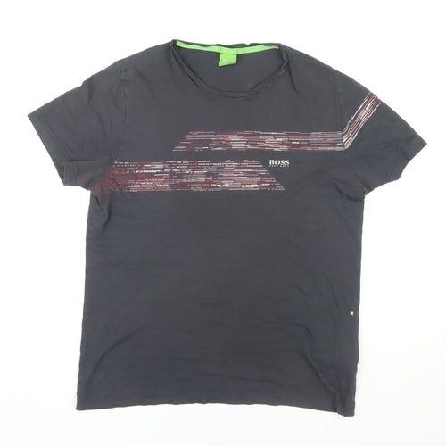 Boss Men's Black Graphic Print Crew Neck Tee, Medium
