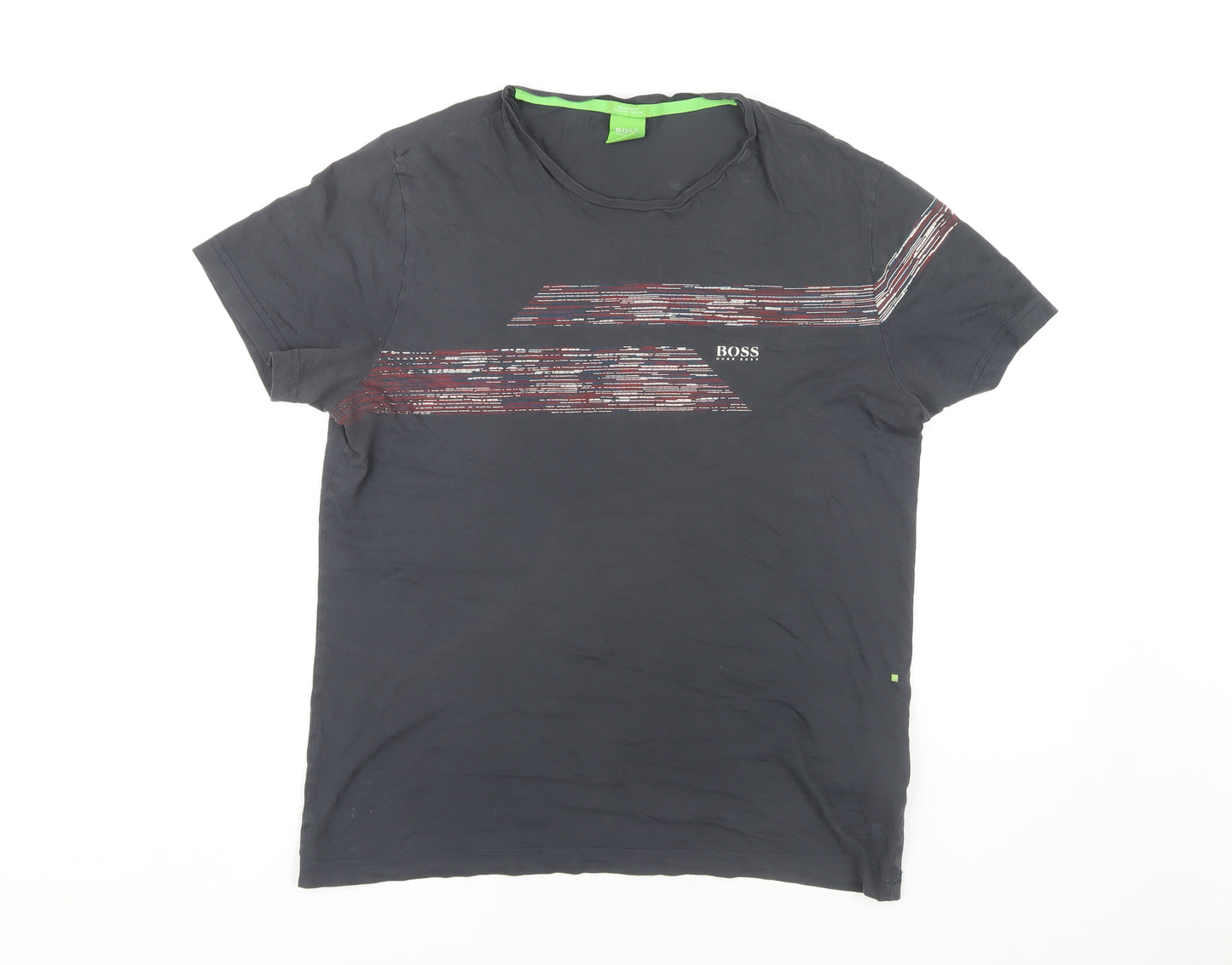Boss Men's Black Graphic Print Crew Neck Tee, Medium