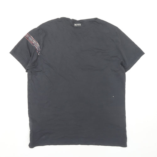 Boss Men's Black Graphic Print Crew Neck Tee, Medium