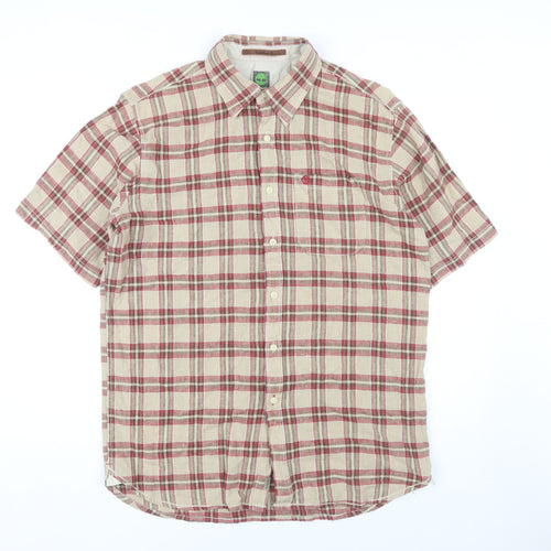 Timberland Men's Beige Plaid Shirt M Short Sleeve