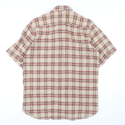 Timberland Men's Beige Plaid Shirt M Short Sleeve