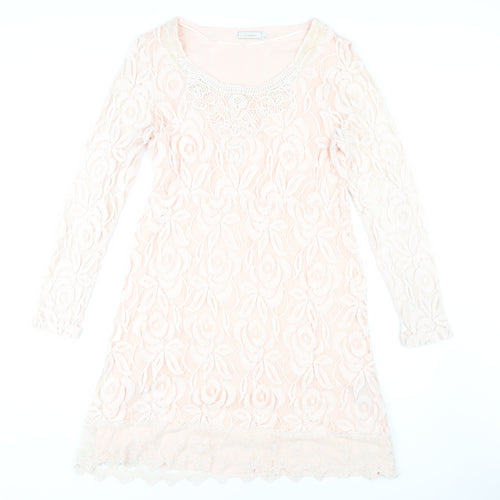 Cream Women's Ivory Lace Knee Length Shift Dress L