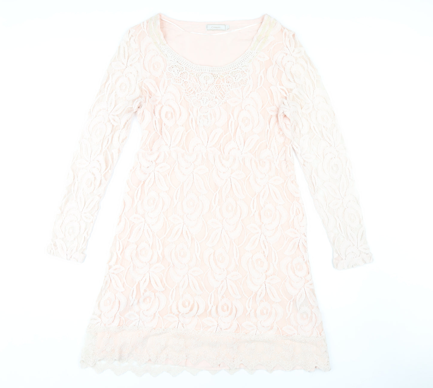 Cream Women's Ivory Lace Knee Length Shift Dress L