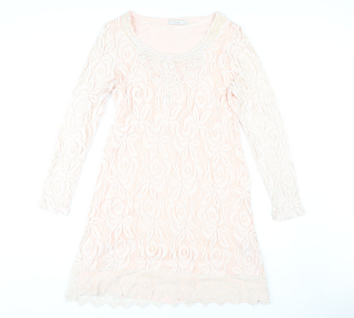Cream Women's Ivory Lace Knee Length Shift Dress L