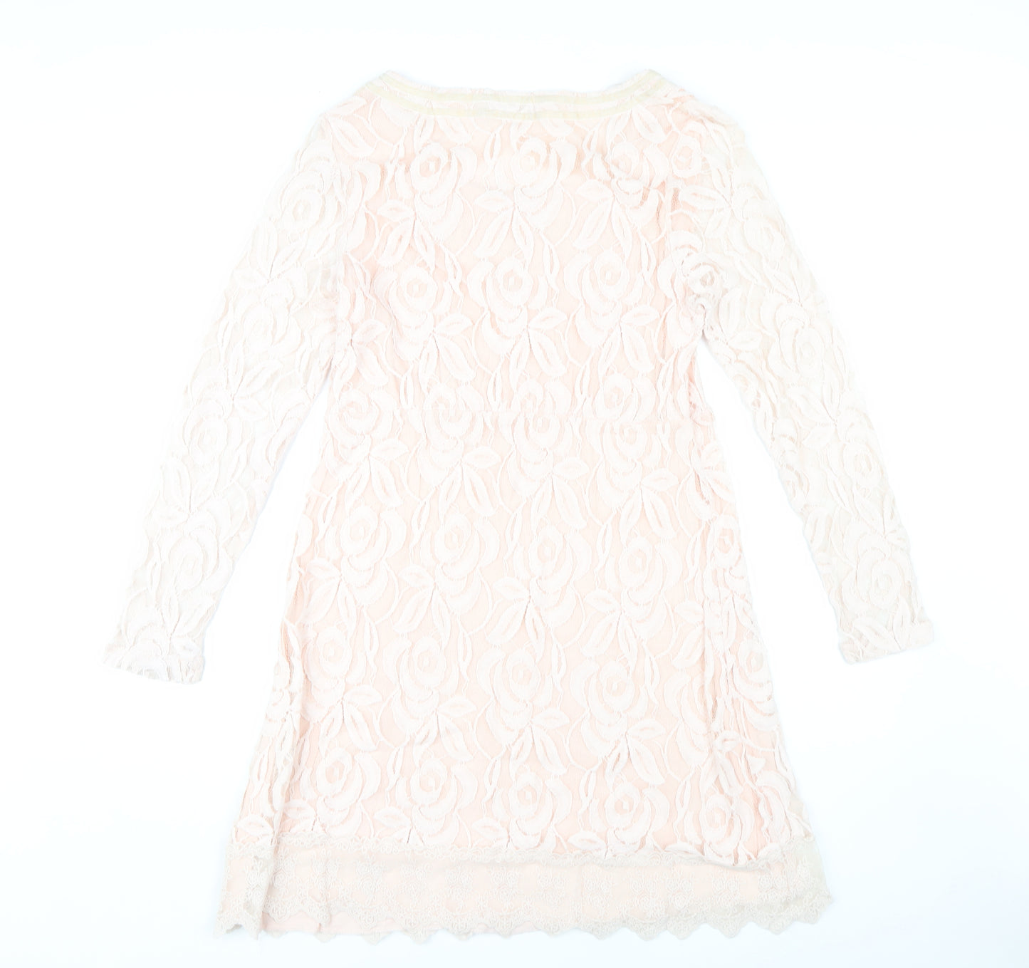 Cream Women's Ivory Lace Knee Length Shift Dress L