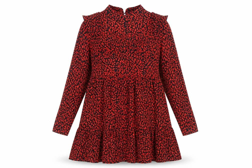 Front view of Zara Women's Red Animal Print Dress, size S