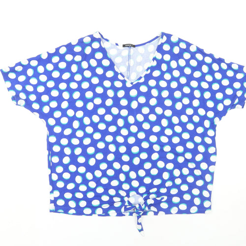 Roman Women's Blue Polka Dot V-Neck Blouse Size 12