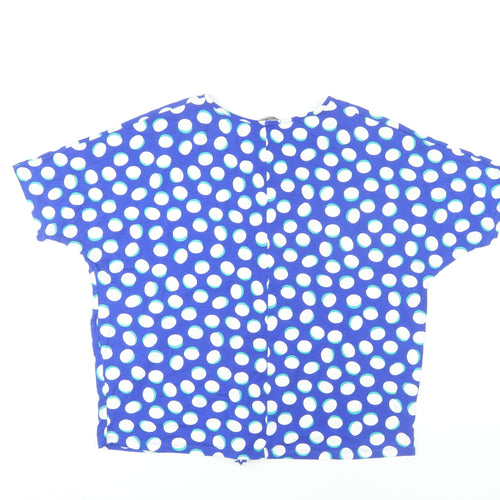 Roman Women's Blue Polka Dot V-Neck Blouse Size 12