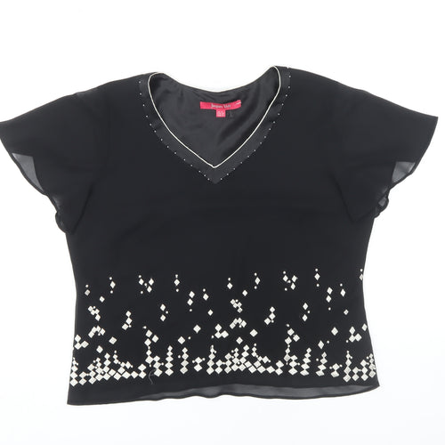 Jacques Vert Women's Black V-Neck Blouse, Size 12
