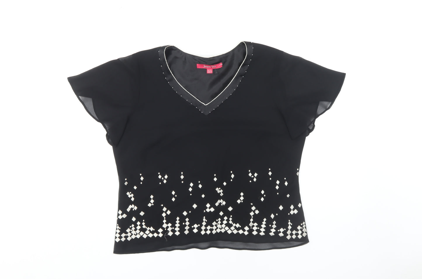 Jacques Vert Women's Black V-Neck Blouse, Size 12