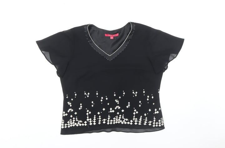 Jacques Vert Women's Black V-Neck Blouse, Size 12
