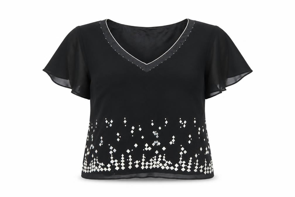 Front view of Jacques Vert Women's Black V-Neck Blouse, size 12