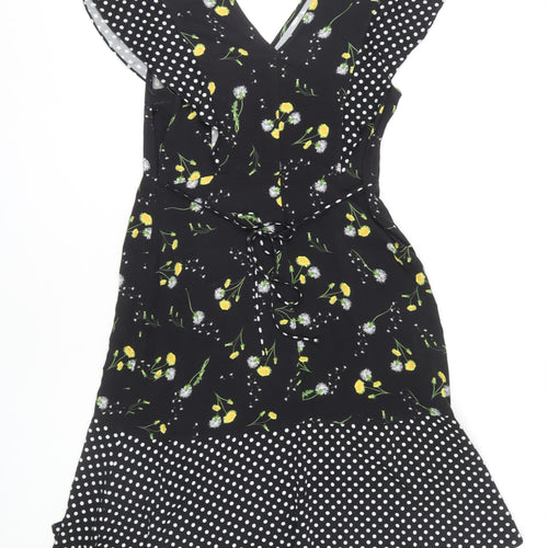 Next Women's Black Floral Wrap Dress Size 14