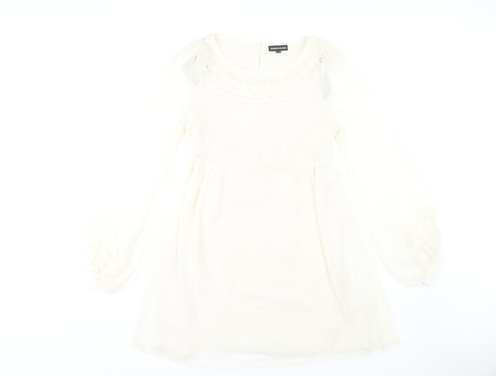 Warehouse Women's Ivory Long Sleeve Shift Dress 12