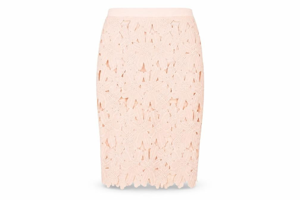 Forever 21 Women's Ivory Floral Lace Pencil Skirt S