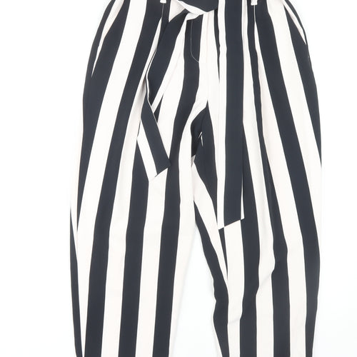 H&M Women's Black Striped Paperbag Trousers Size 10