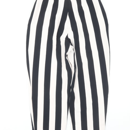 H&M Women's Black Striped Paperbag Trousers Size 10